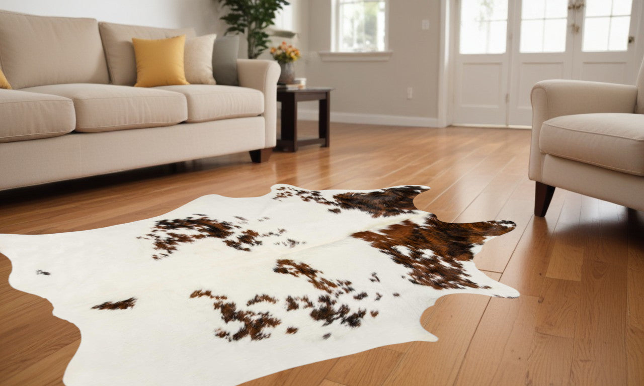 72' X 84' Brown and White Cowhide Area Rug