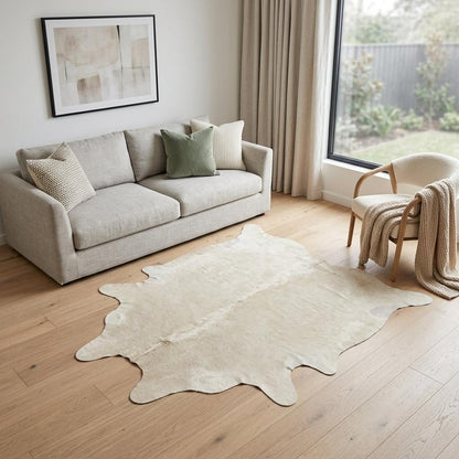 5' X 7' Off White Cowhide Cowhide Print Area Rug