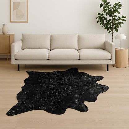5' X 7' Black And Gold Cowhide Cowhide Print Area Rug