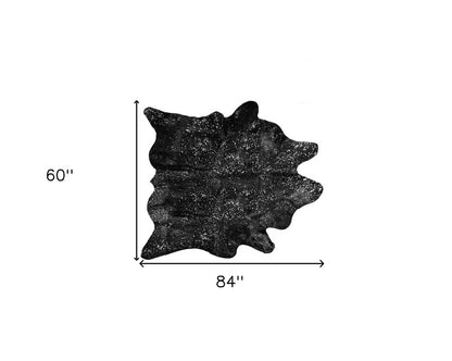 5' X 7' Black And Gold Cowhide Cowhide Print Area Rug