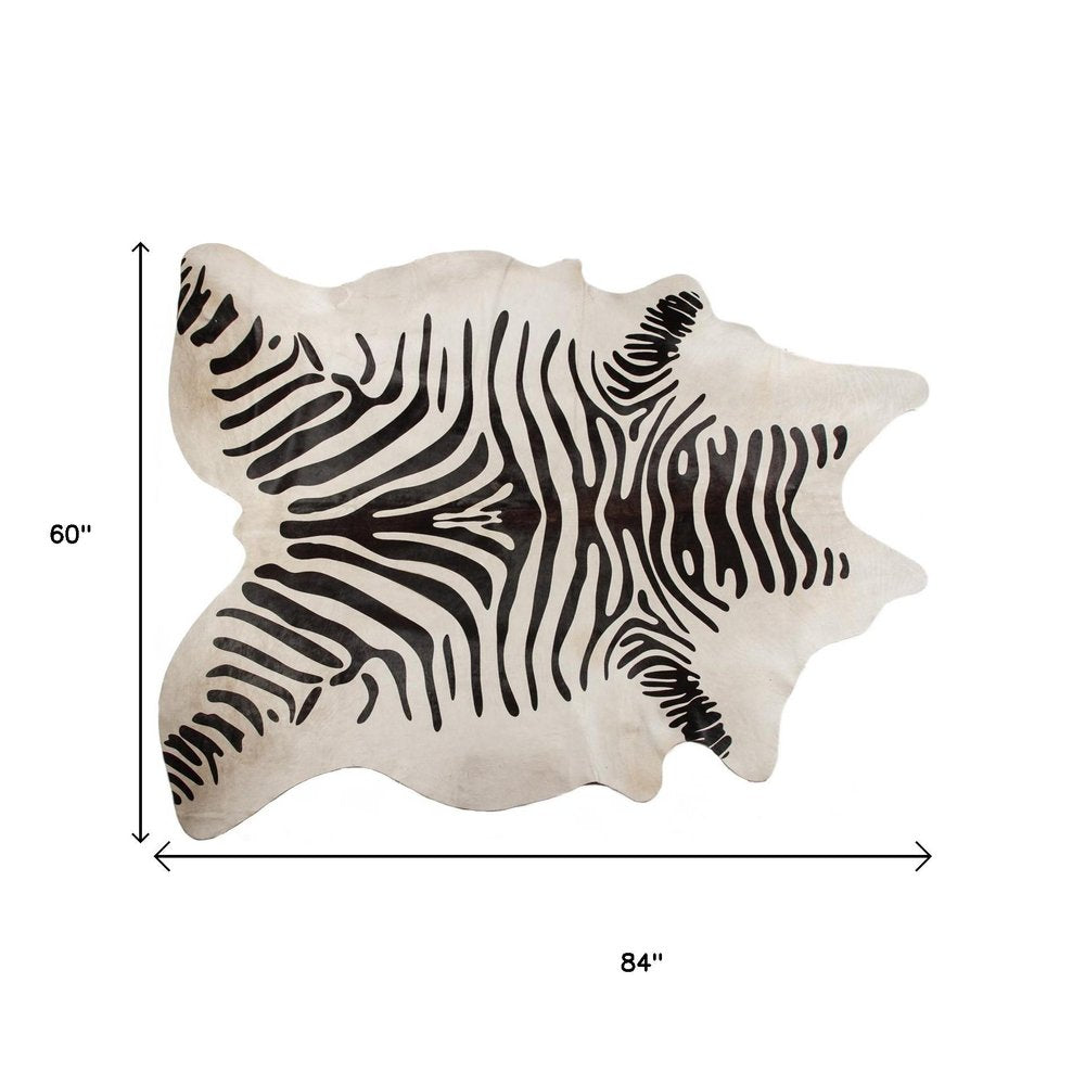 5' X 7' Zebra Stripe Black And White Natural Cowhide Area Rug