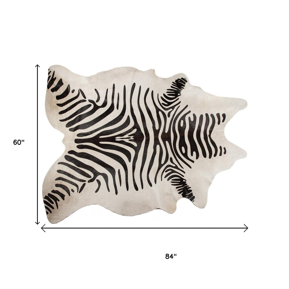 5' X 7' Zebra Stripe Black And White Natural Cowhide Area Rug