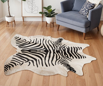 5' X 7' Zebra Stripe Black And White Natural Cowhide Area Rug