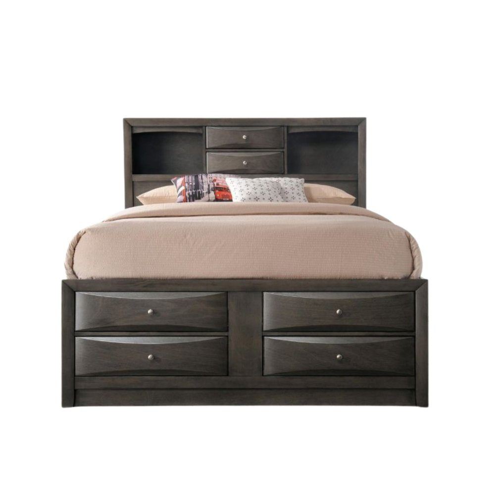 Gray Solid Wood King With Ten Drawers Bed Frame
