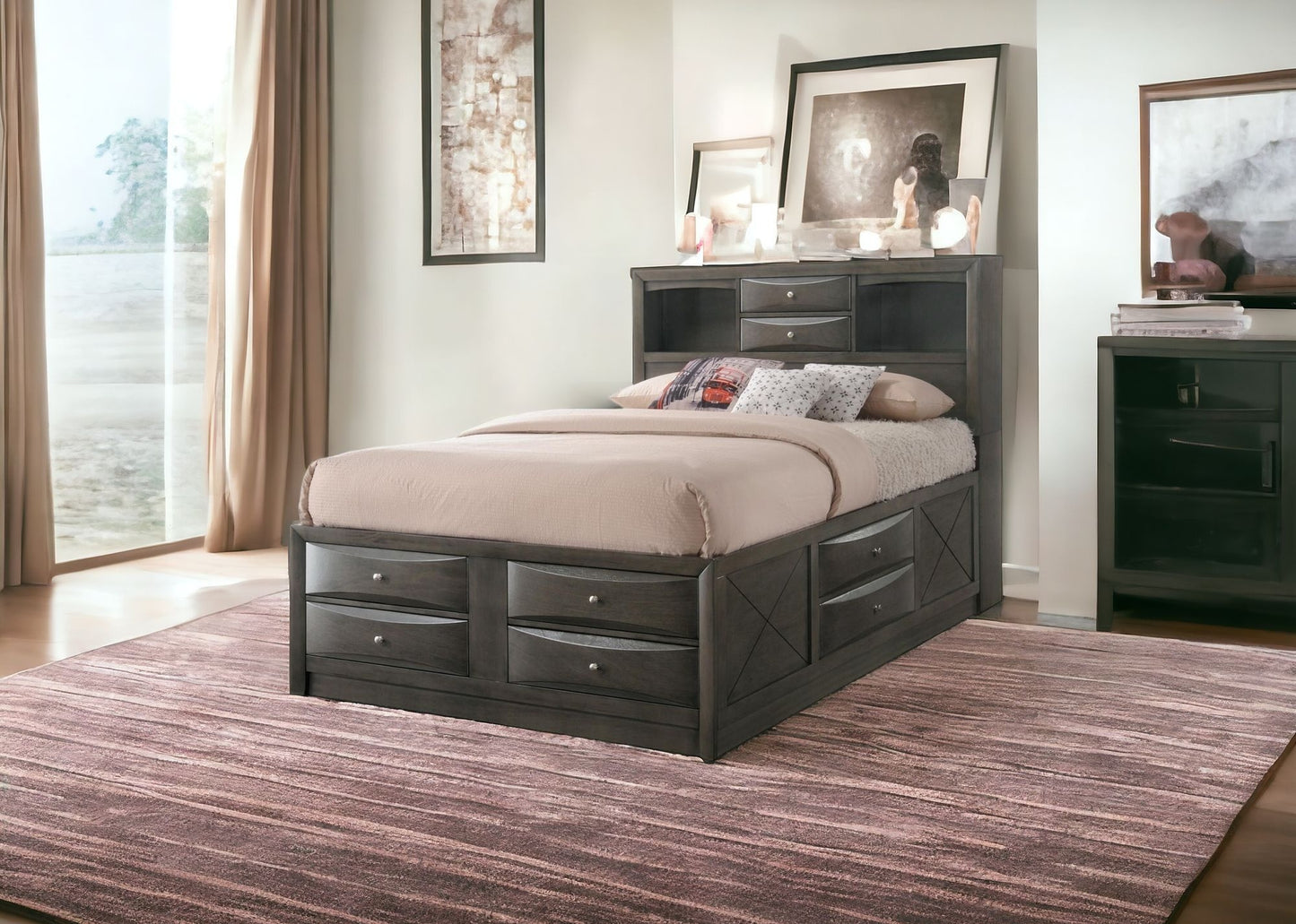 Gray Solid Wood Bed Frame