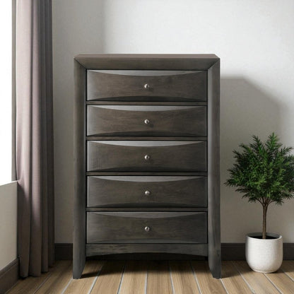 32" Gray Wood Five Drawer Dresser