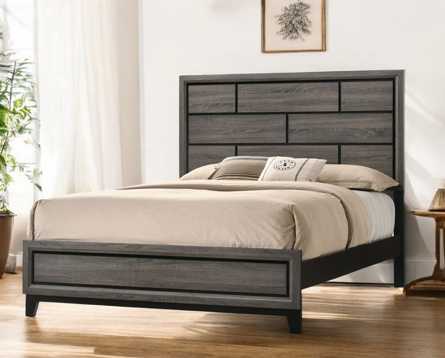 Gray Solid Wood Bed Frame