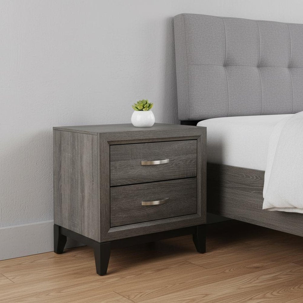 25" Gray Two Drawers Nightstand