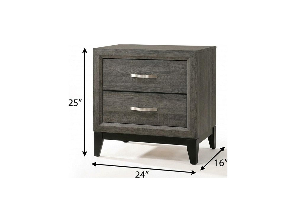 25" Gray Two Drawers Nightstand