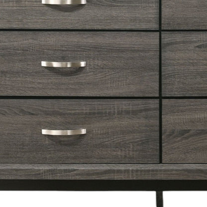 58" Gray Wood Six Drawer Double Dresser