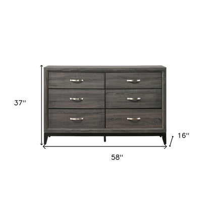 58" Gray Wood Six Drawer Double Dresser