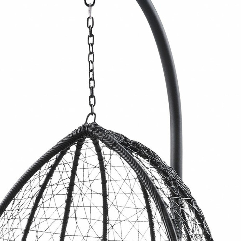 38" Black Metal Swing Chair With Beige Cushion