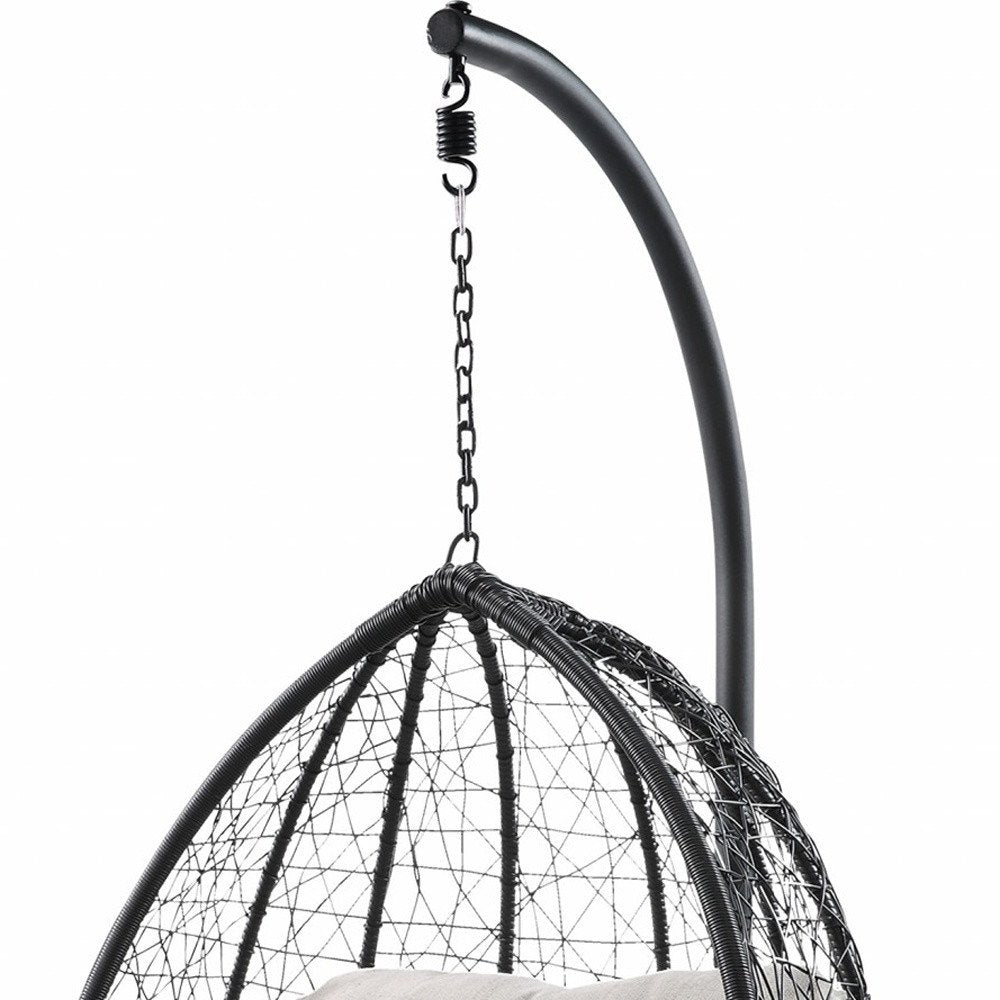 38" White Metal Swing Chair With Green Cushion