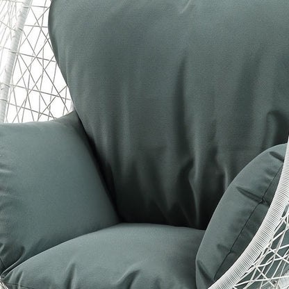 38" Black Metal Swing Chair With Beige Cushion