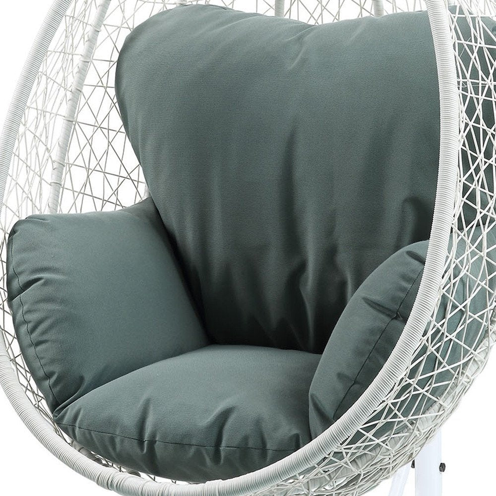 38" Black Metal Swing Chair With Beige Cushion
