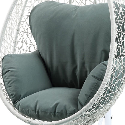 38" Black Metal Swing Chair With Beige Cushion