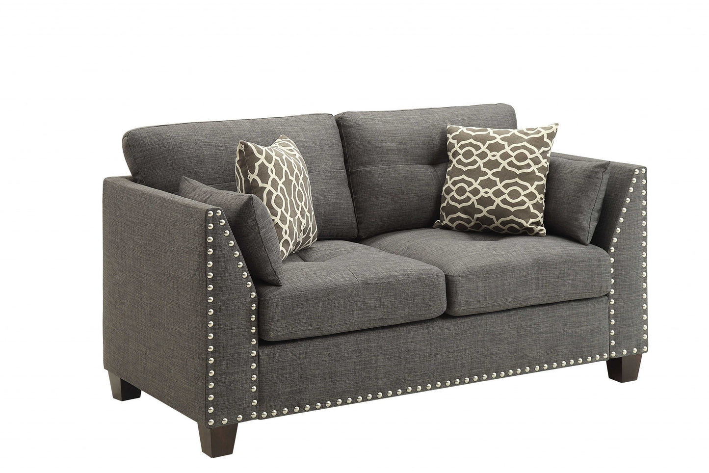 58" Light Gray And Dark Brown Loveseat and Toss Pillows