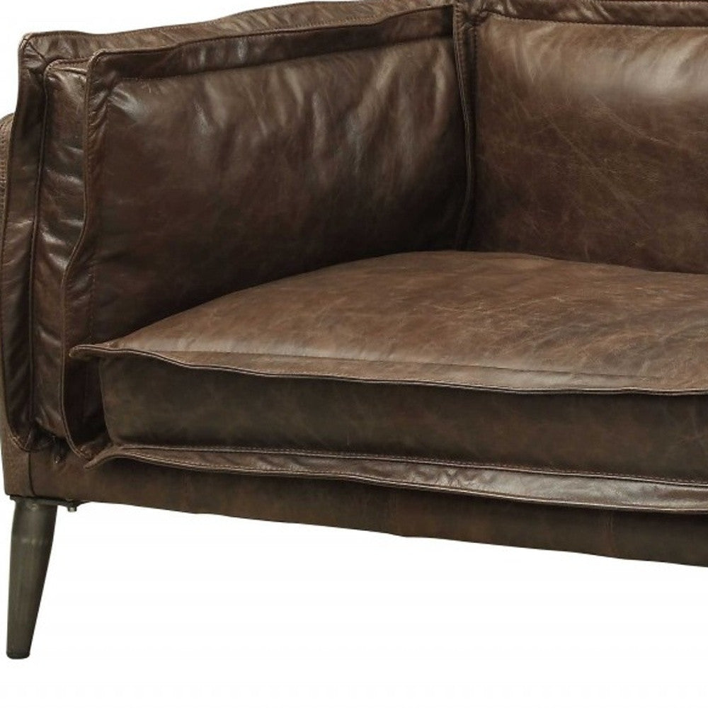 94" Chocolate Top Grain Leather Sofa With Dark Brown Legs