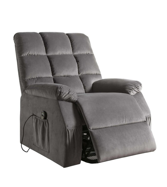 34" Gray Velvet Heated Massage Lift Assist Power Recliner
