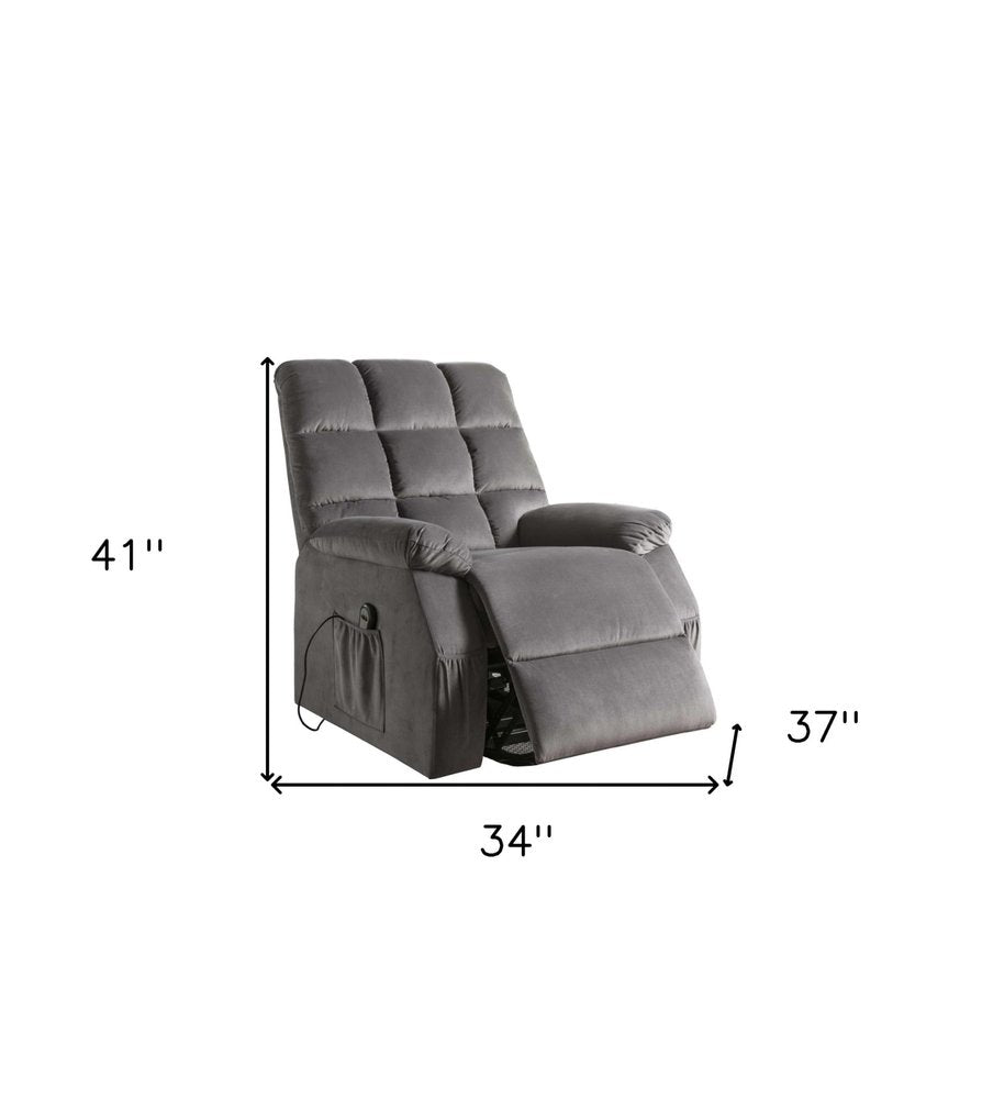 34" Gray Velvet Heated Massage Lift Assist Power Recliner