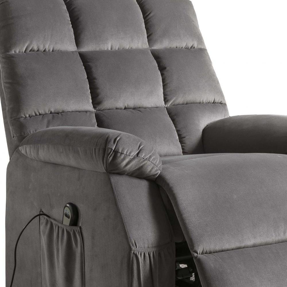 34" Gray Velvet Heated Massage Lift Assist Power Recliner