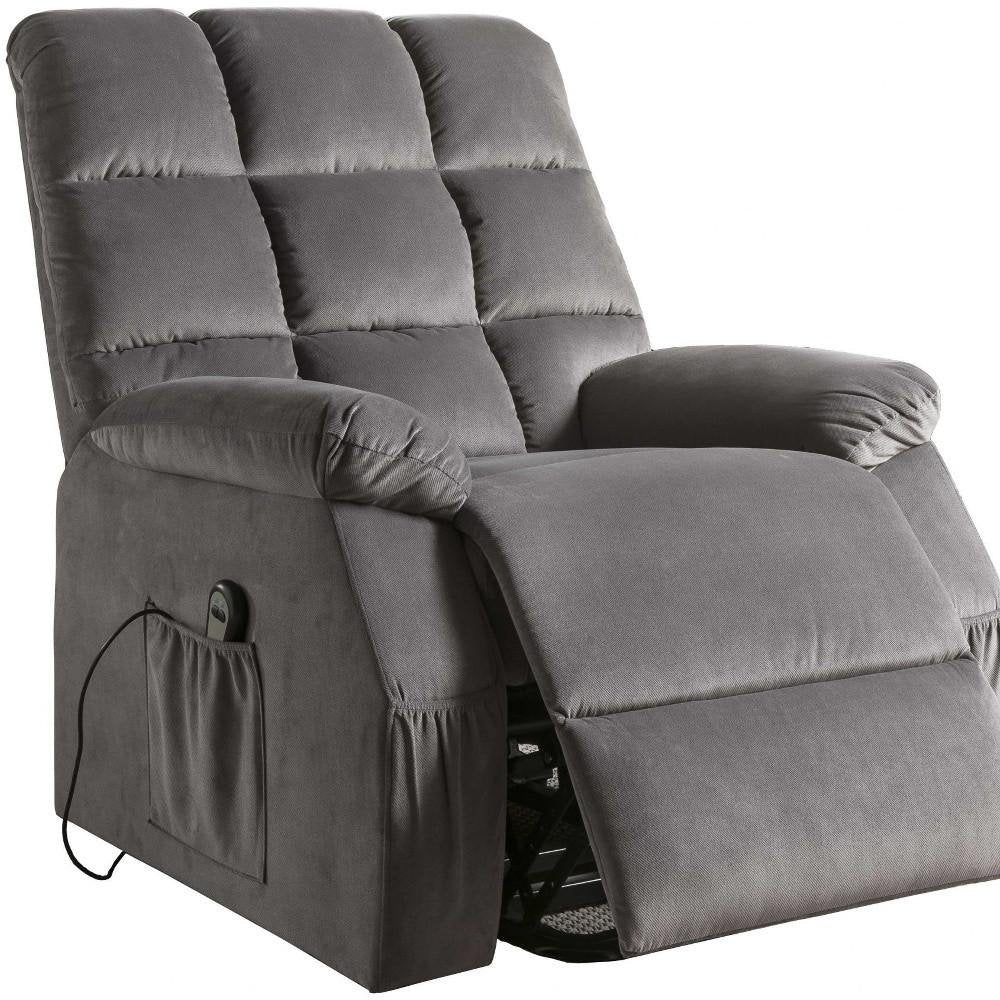 34" Gray Velvet Heated Massage Lift Assist Power Recliner