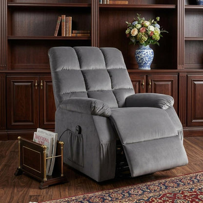 34" Gray Velvet Heated Massage Lift Assist Power Recliner