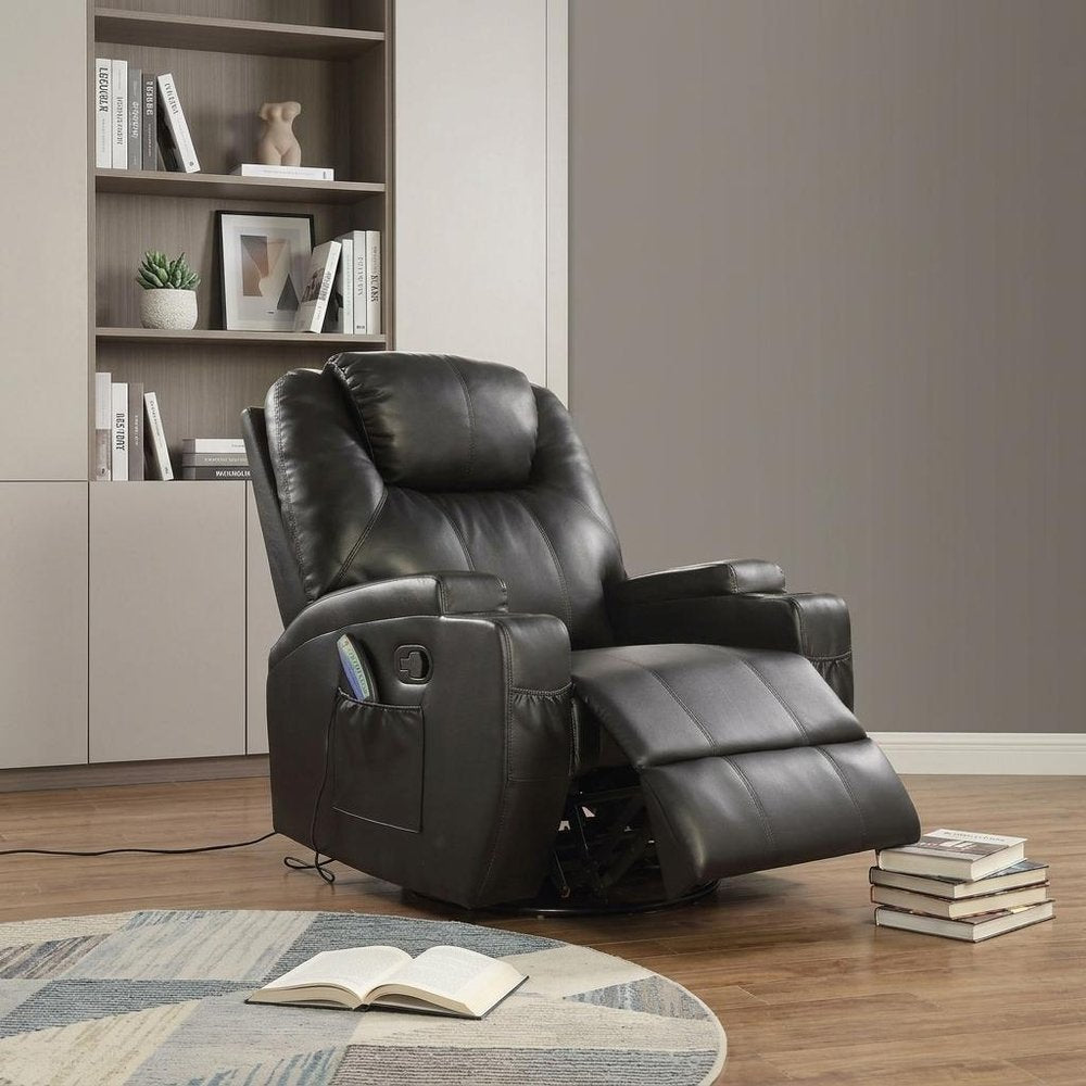 34" Brown Faux Leather Heated Massage Home Theater Recliner