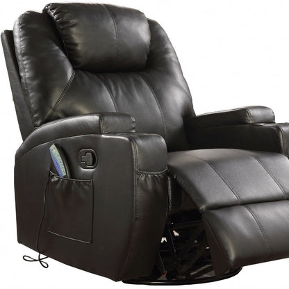 34" Black Leather Match Power Heated Massage Recliner