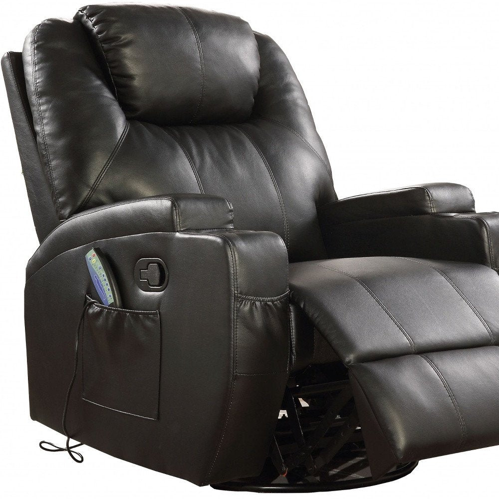 34" Black Leather Match Power Heated Massage Recliner