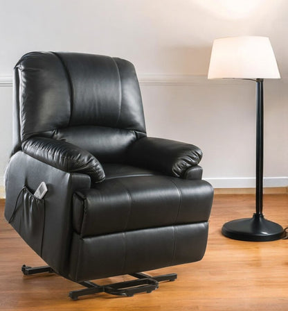 34" Beige Faux Leather Power Massage Lift Assist Recliner
