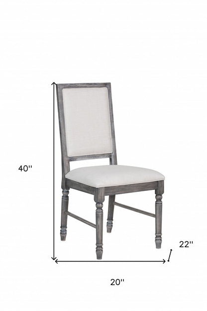 Set of Two Cream and Gray Upholstered Linen Dining Side Chairs