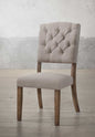 Set of Two Tufted Cream and Brown Upholstered Linen Open Back Dining Side Chairs