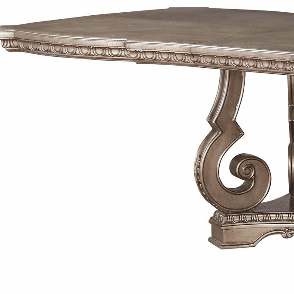 76" Champagne Solid Wood Double Pedestal Base Dining Table