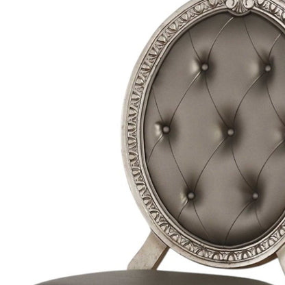 Set of Two Tufted Champagne Upholstered Faux Leather Dining Side Chairs