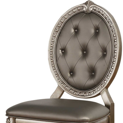 Set of Two Tufted Champagne Upholstered Faux Leather Dining Side Chairs