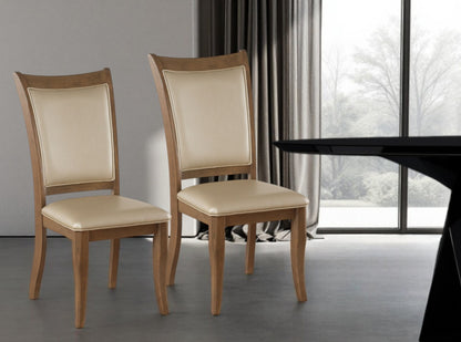 Set of Two Beige And Brown Upholstered Faux Leather Open Back Dining Side Chairs