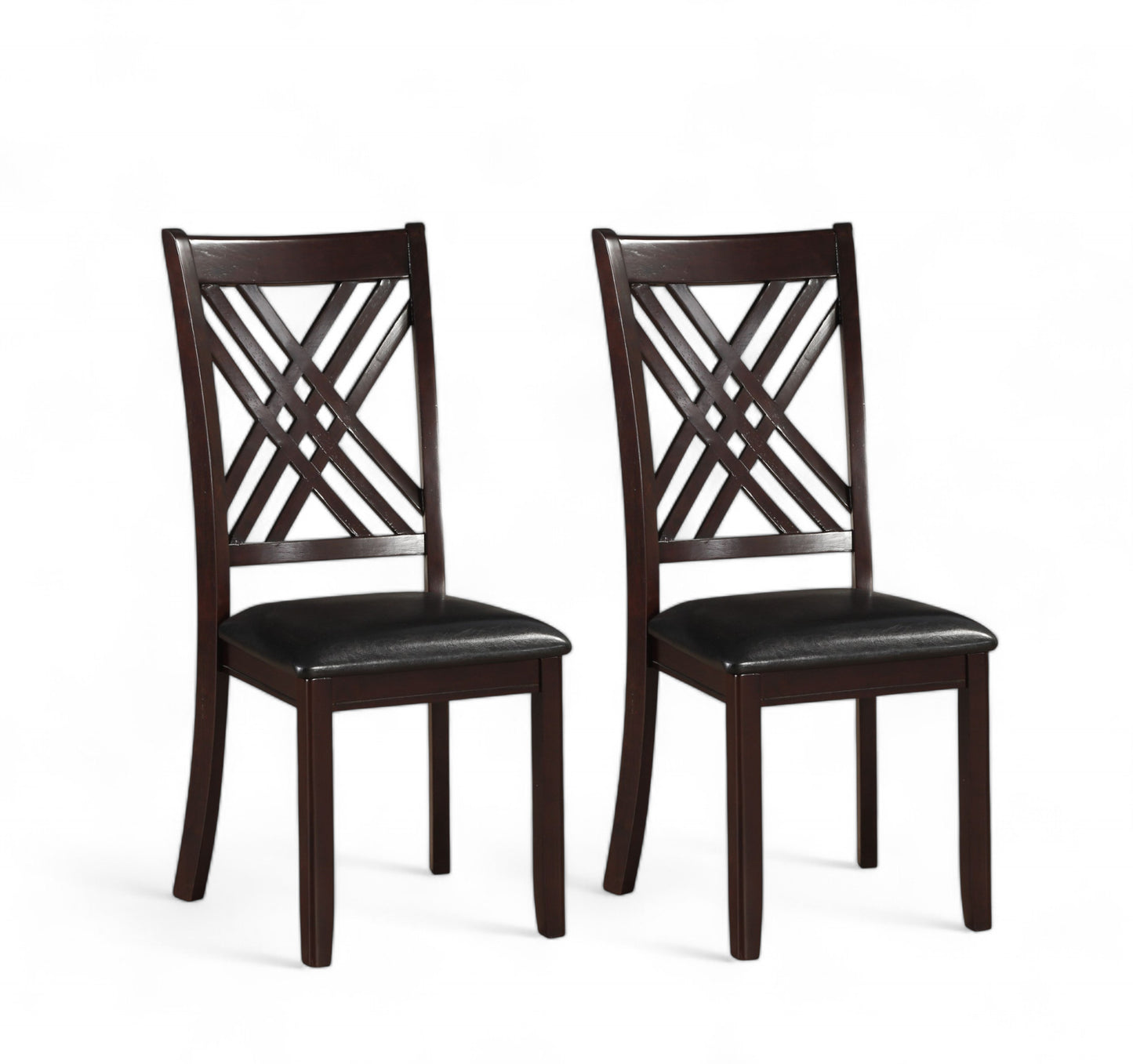 Set of Two Black Upholstered Faux Leather Cross Back Dining Side Chairs