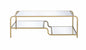 52" Clear and Gold Mirrored Glass And Iron Coffee Table With Shelf