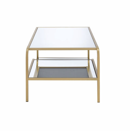 52" Clear and Gold Mirrored Glass And Iron Coffee Table With Shelf