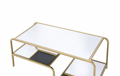 52" Clear and Gold Mirrored Glass And Iron Coffee Table With Shelf