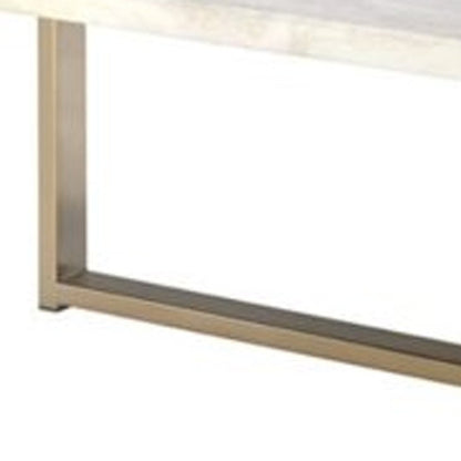 43" White and Gold Faux Marble And Iron Frame Coffee Table