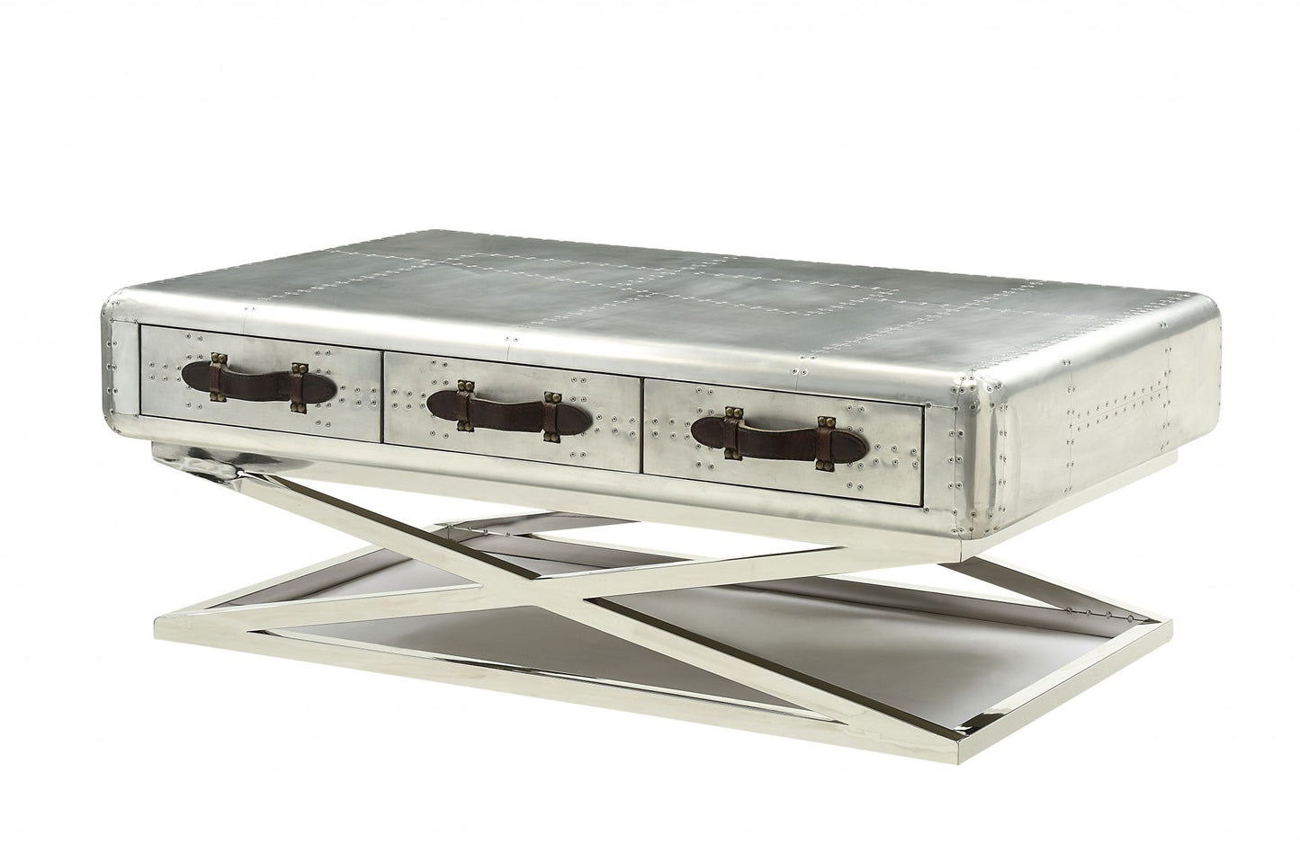 51" Silver Aluminum Coffee Table With Three Drawers