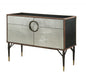 52" Brown Silver and Black Leather And Aluminum Console Table With Two Drawers