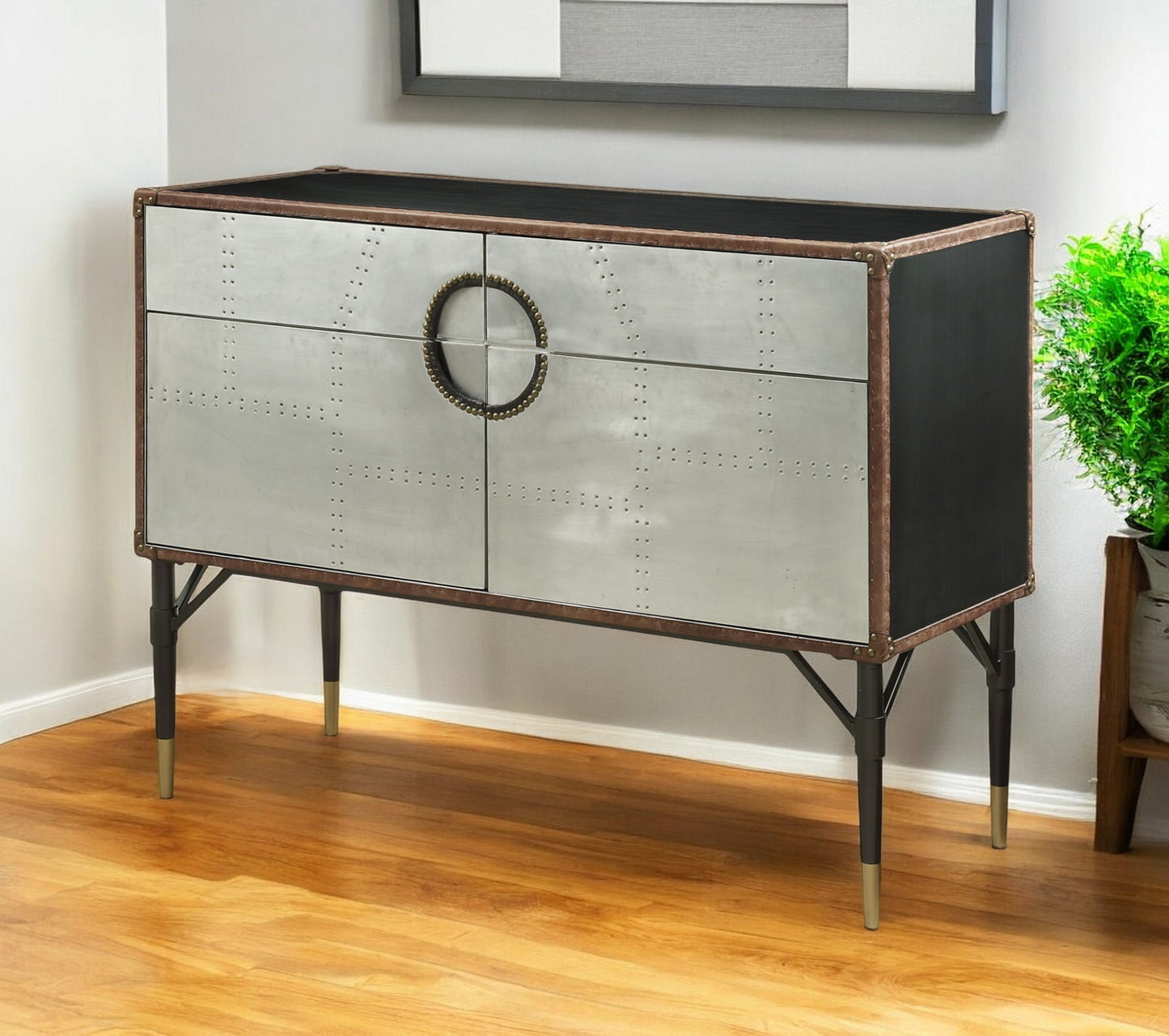 52" Brown Leather Console Table