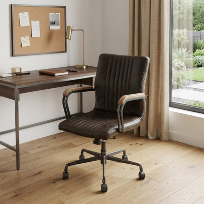 Chocolate and Black Adjustable Swivel Leather Rolling Executive Office Chair