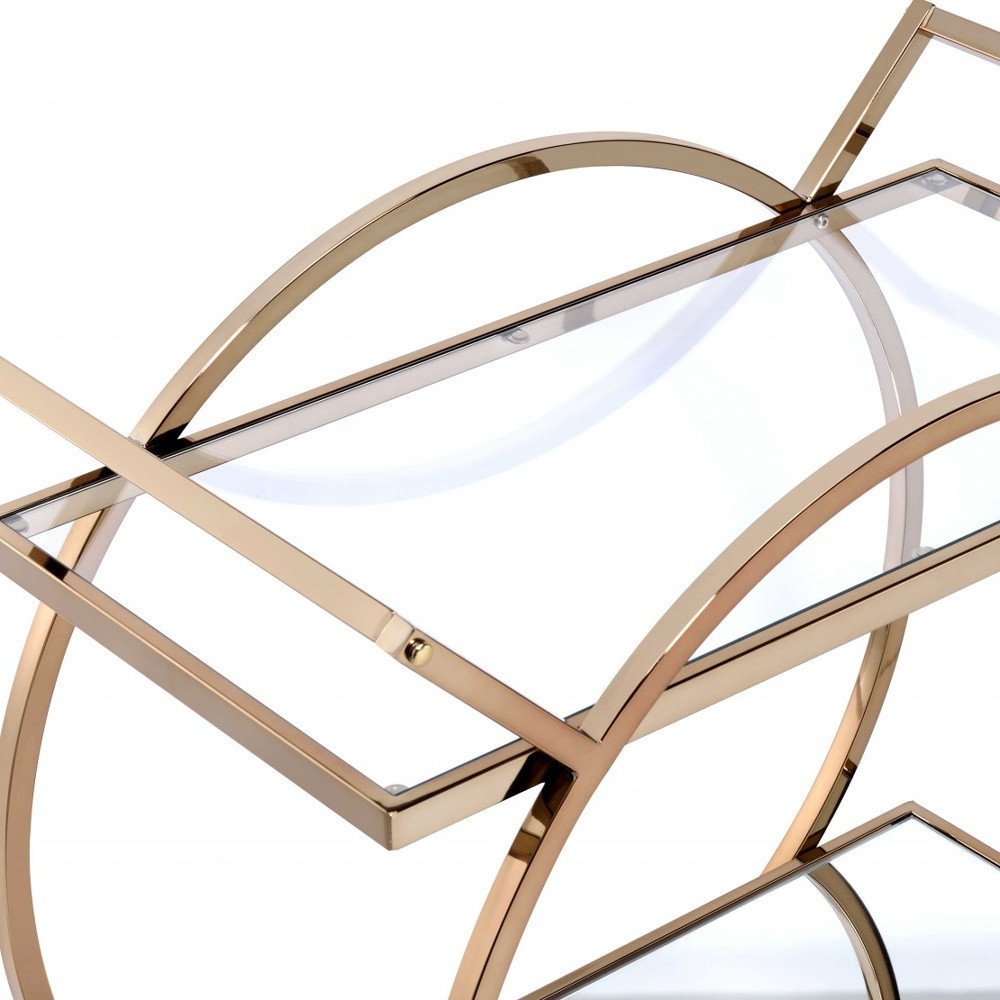 33" X 19" X 35" Champagne Metal Tube Serving Cart