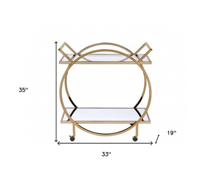 33" X 19" X 35" Champagne Metal Tube Serving Cart