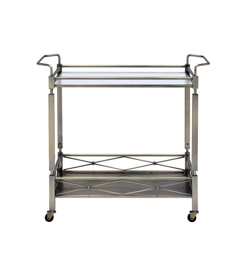 32" X 16" X 30" Antique Brass Metal Serving Cart