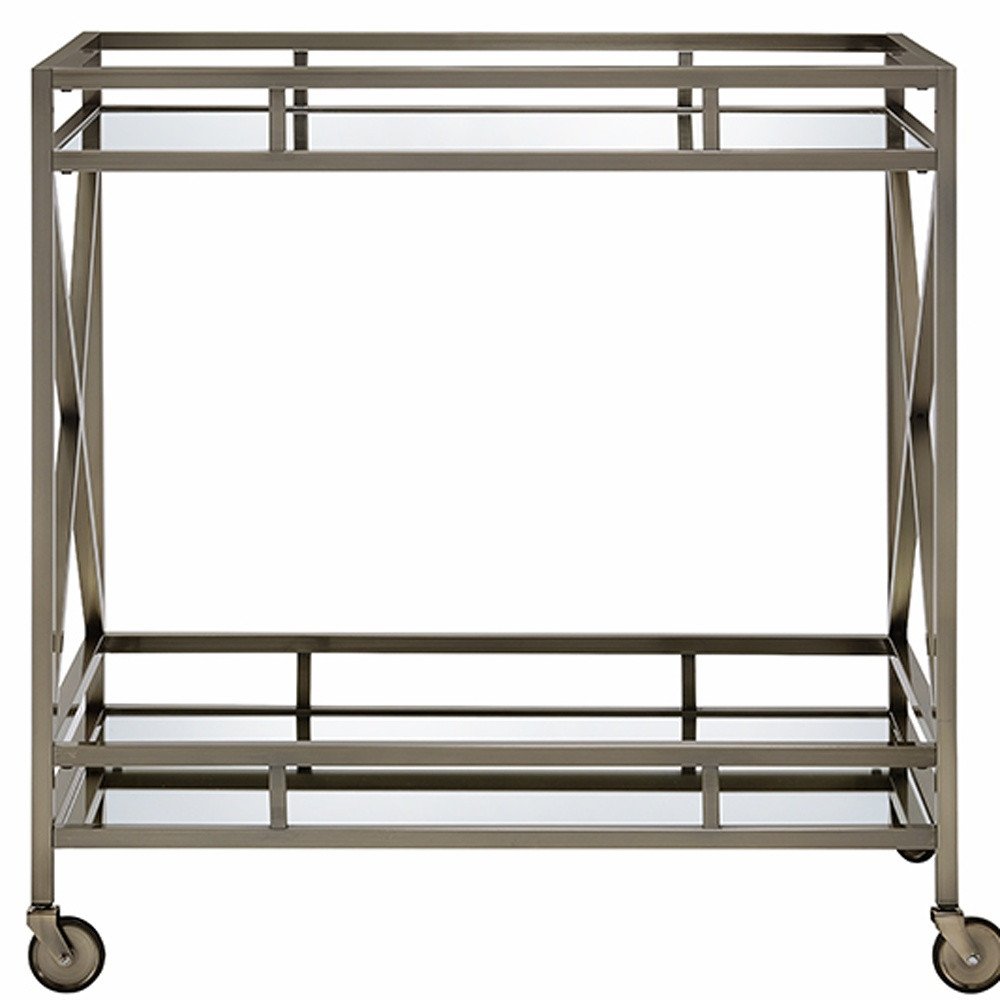34" X 20" X 35" Antique Brass Metal Serving Cart